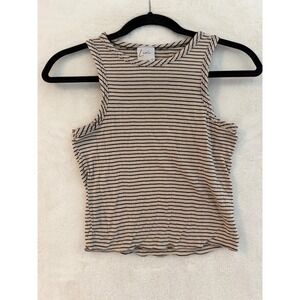 Livi by Olivia Rae Tank Top Womens Small Tan Black Striped Ribbed Lettuce Hem S